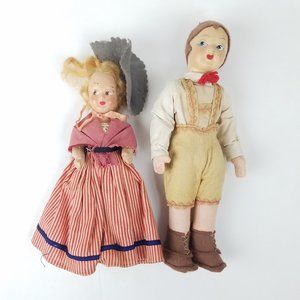 VTG Lenci Type Felt Dolls German Couple Girl Boy Made in Italy